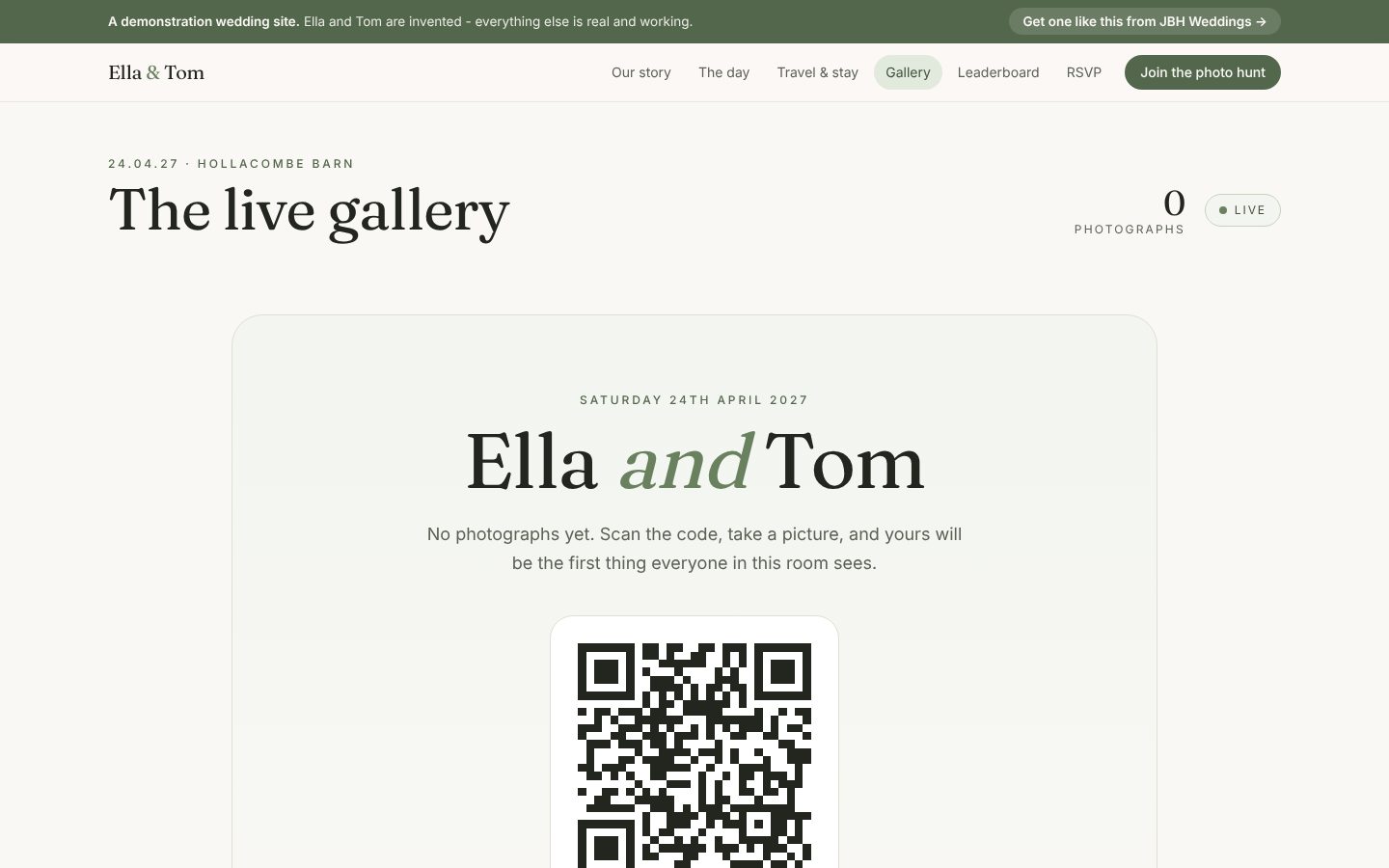 Ella & Tom Wedding Demo: Live gallery screen