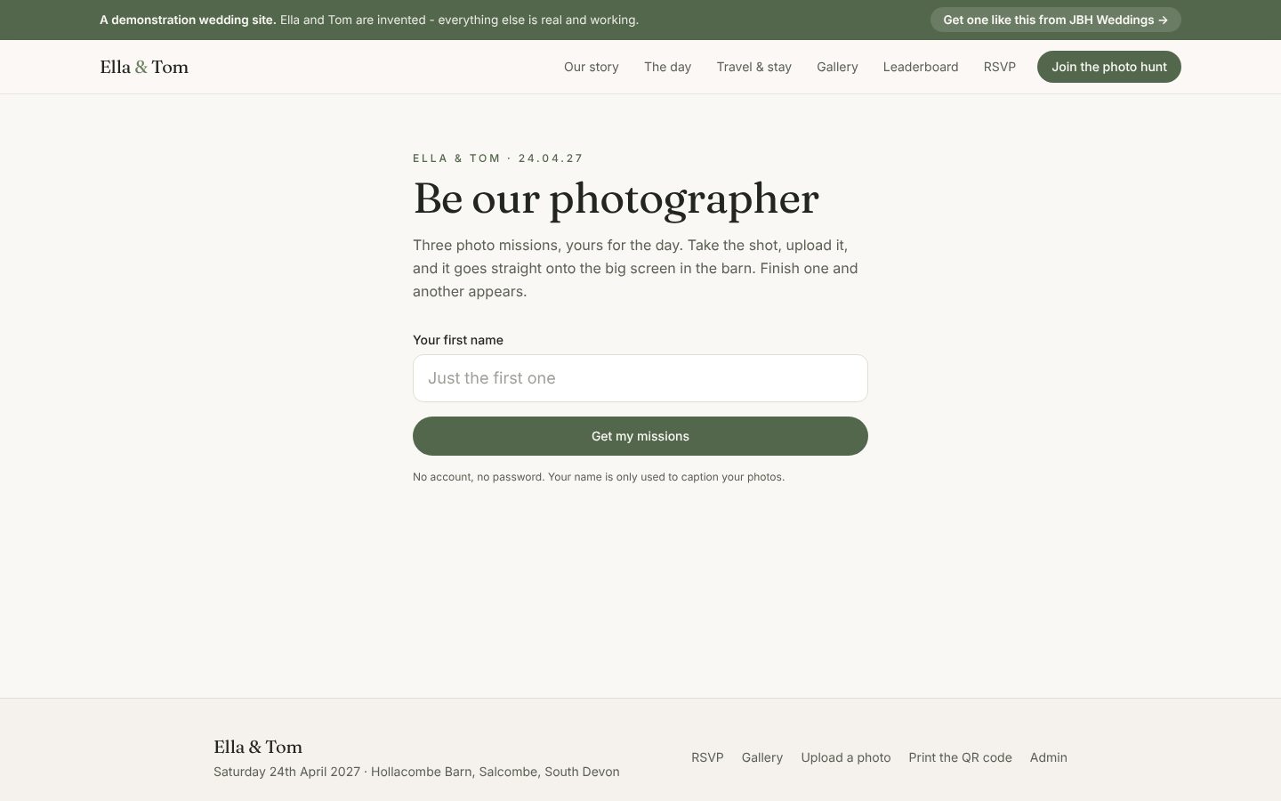 Ella & Tom Wedding Demo: Photo hunt sign-up