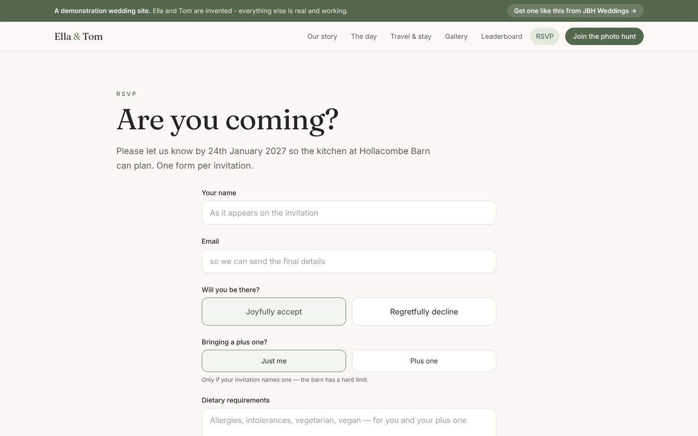 Ella & Tom Wedding Demo: RSVP