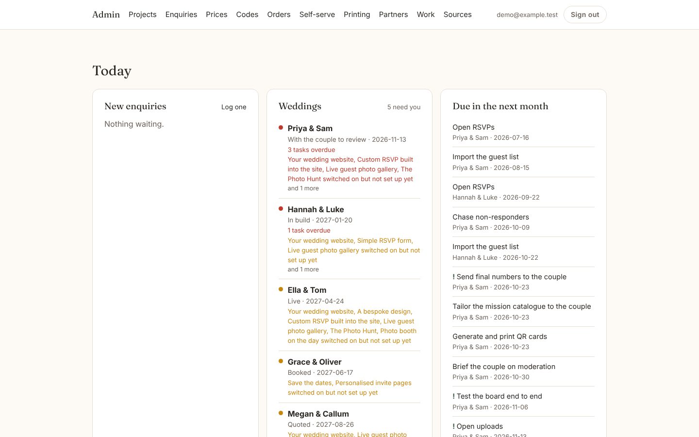 JBH Weddings Platform: Admin dashboard