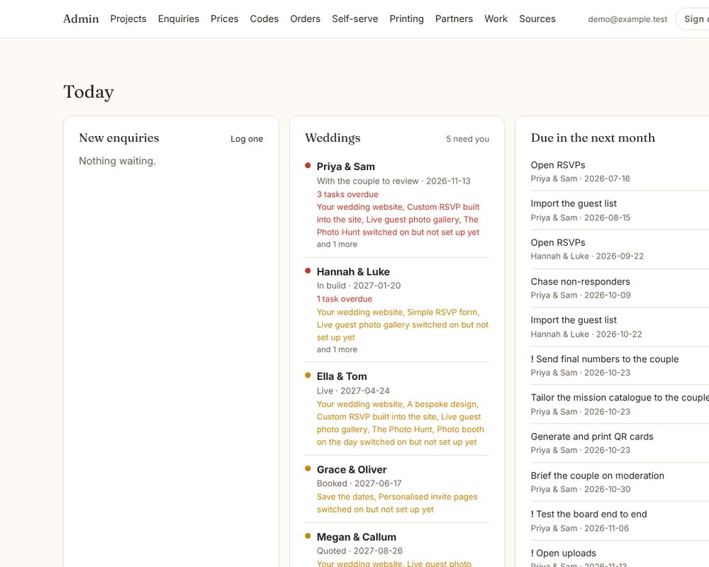 JBH Weddings Platform website
