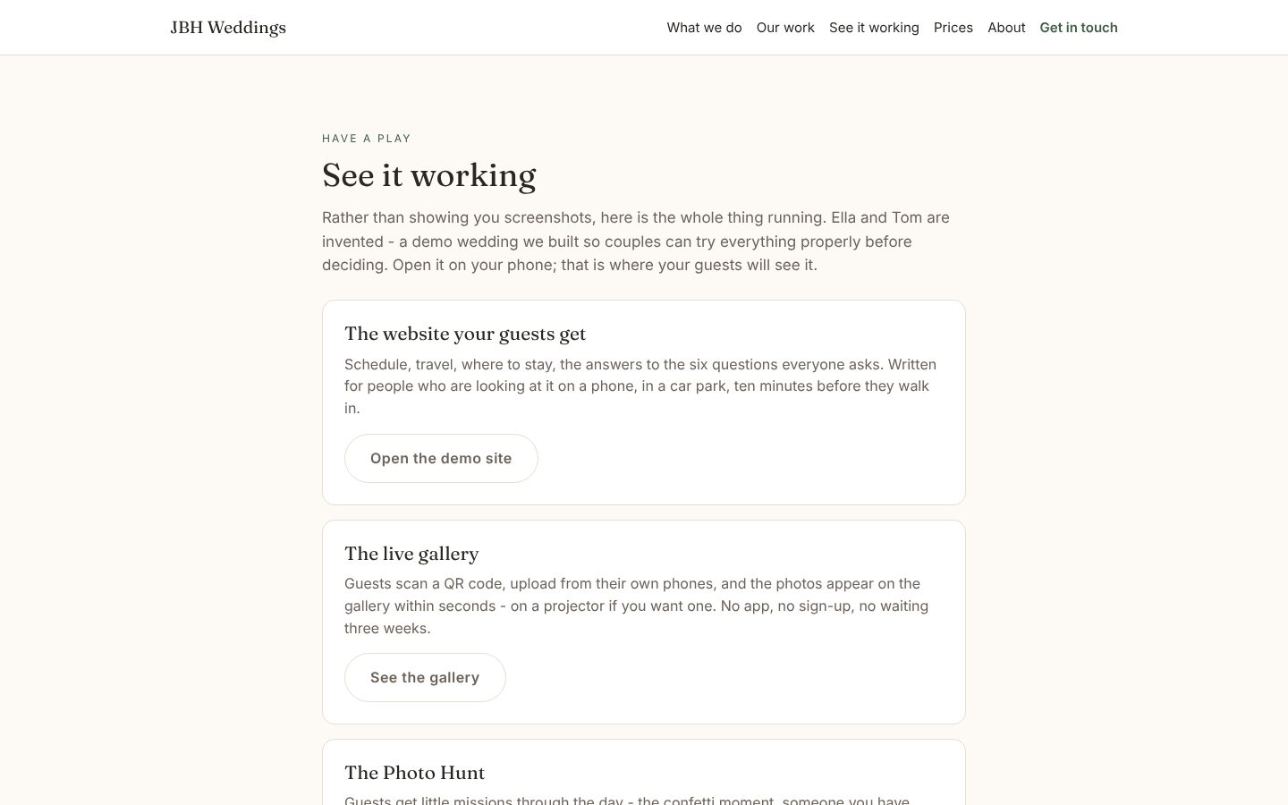 JBH Weddings Platform: See it working