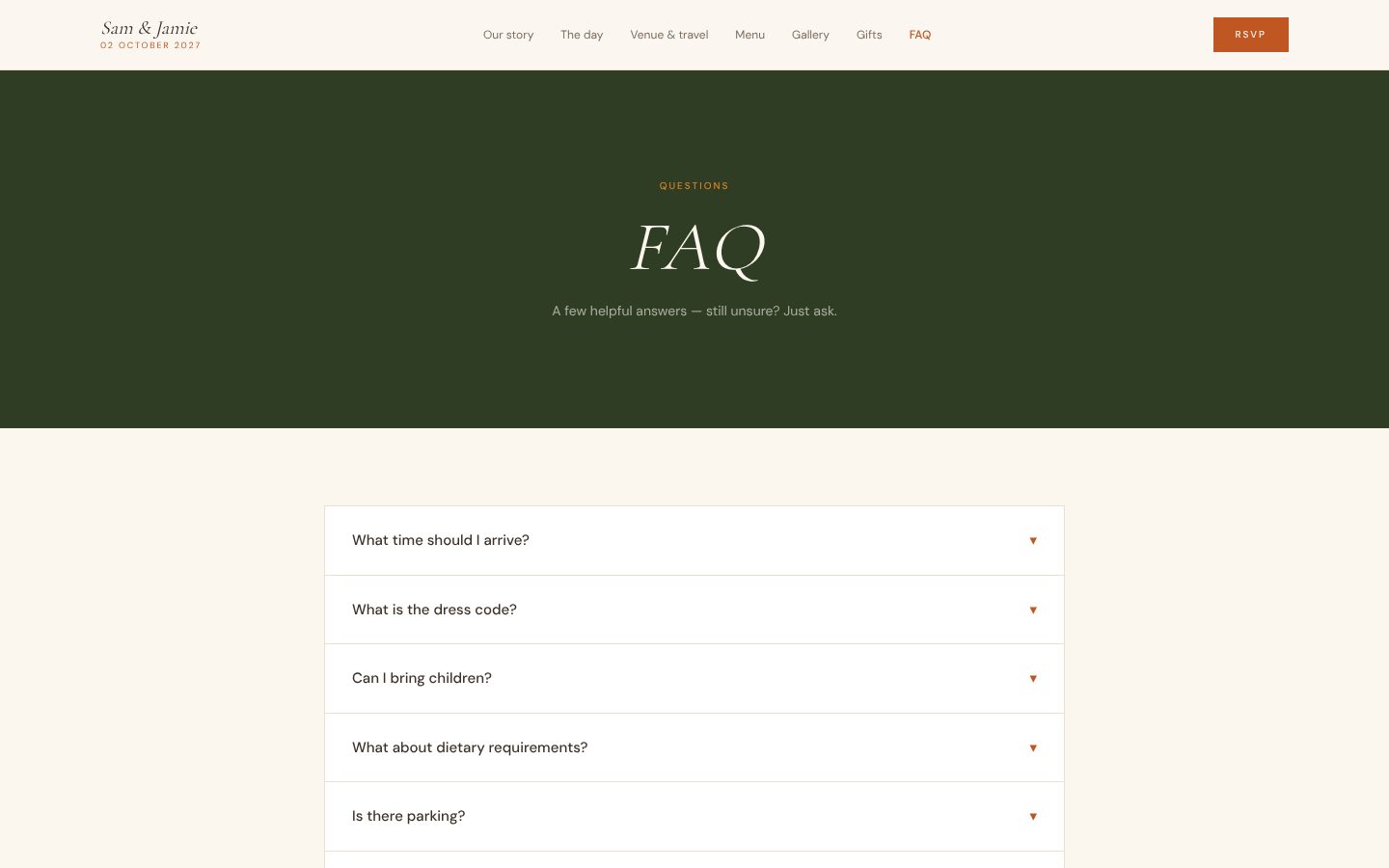 Sam & Jamie Wedding Website: FAQ