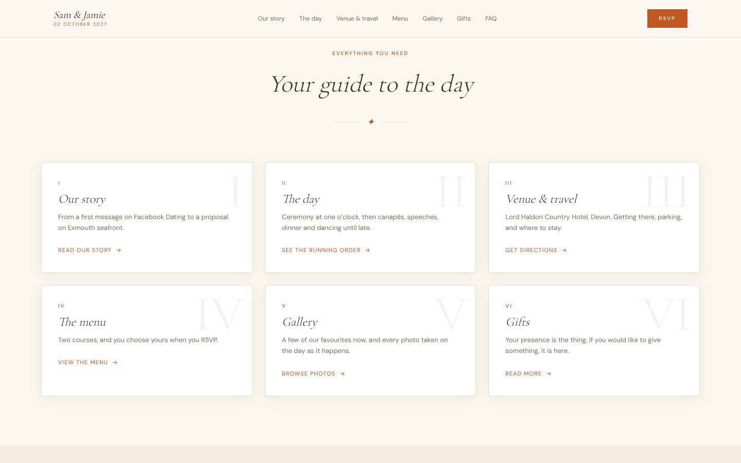 Sam & Jamie Wedding Website: Guide to the day