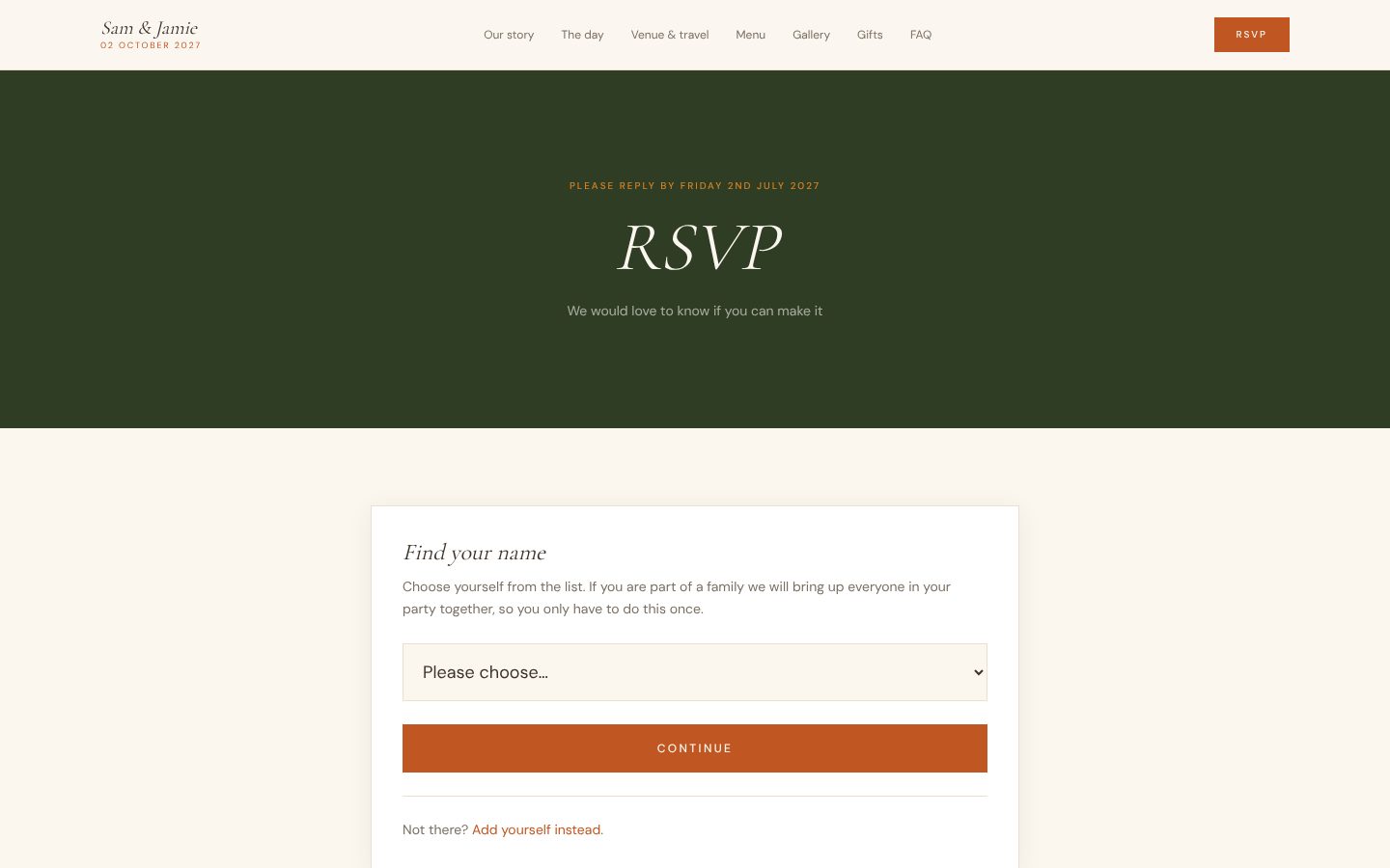 Sam & Jamie Wedding Website: RSVP