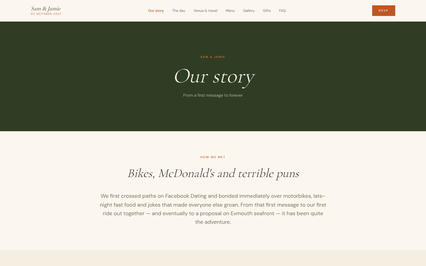 Sam & Jamie Wedding Website: Our story