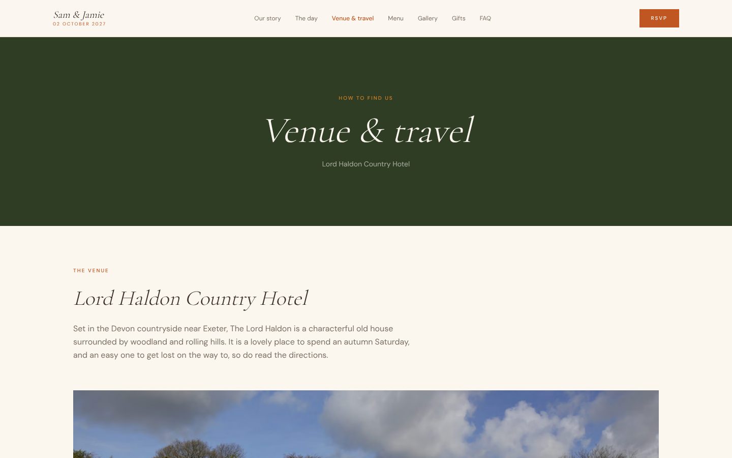 Sam & Jamie Wedding Website: Venue & travel