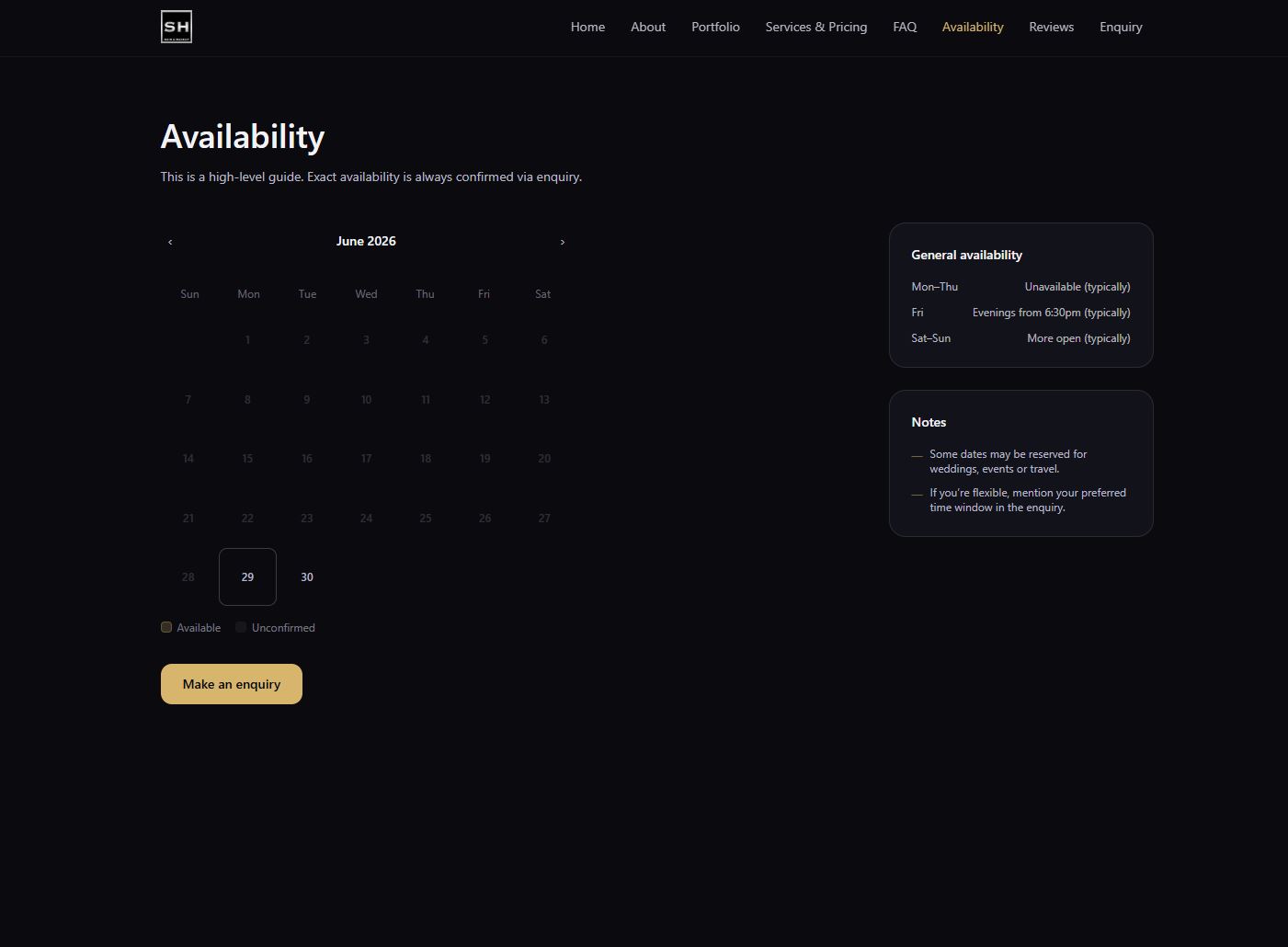 Booking calendar