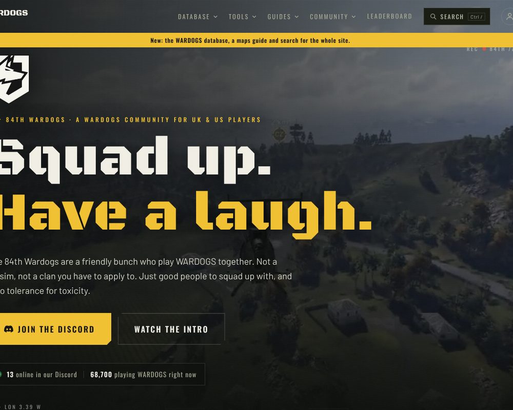 Homepage of the 84th Wardogs Community website